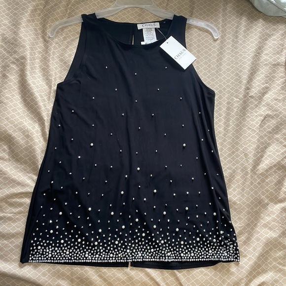 CHAUS new york Sleeveless Black Pearl Top in small size - Picture 5 of 6